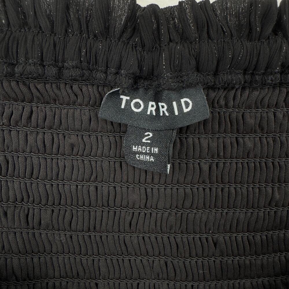 Torrid Babydoll Top Womens Size 2 Black Silver Stripes Puff Sleeve Whimsigoth - Picture 6 of 9